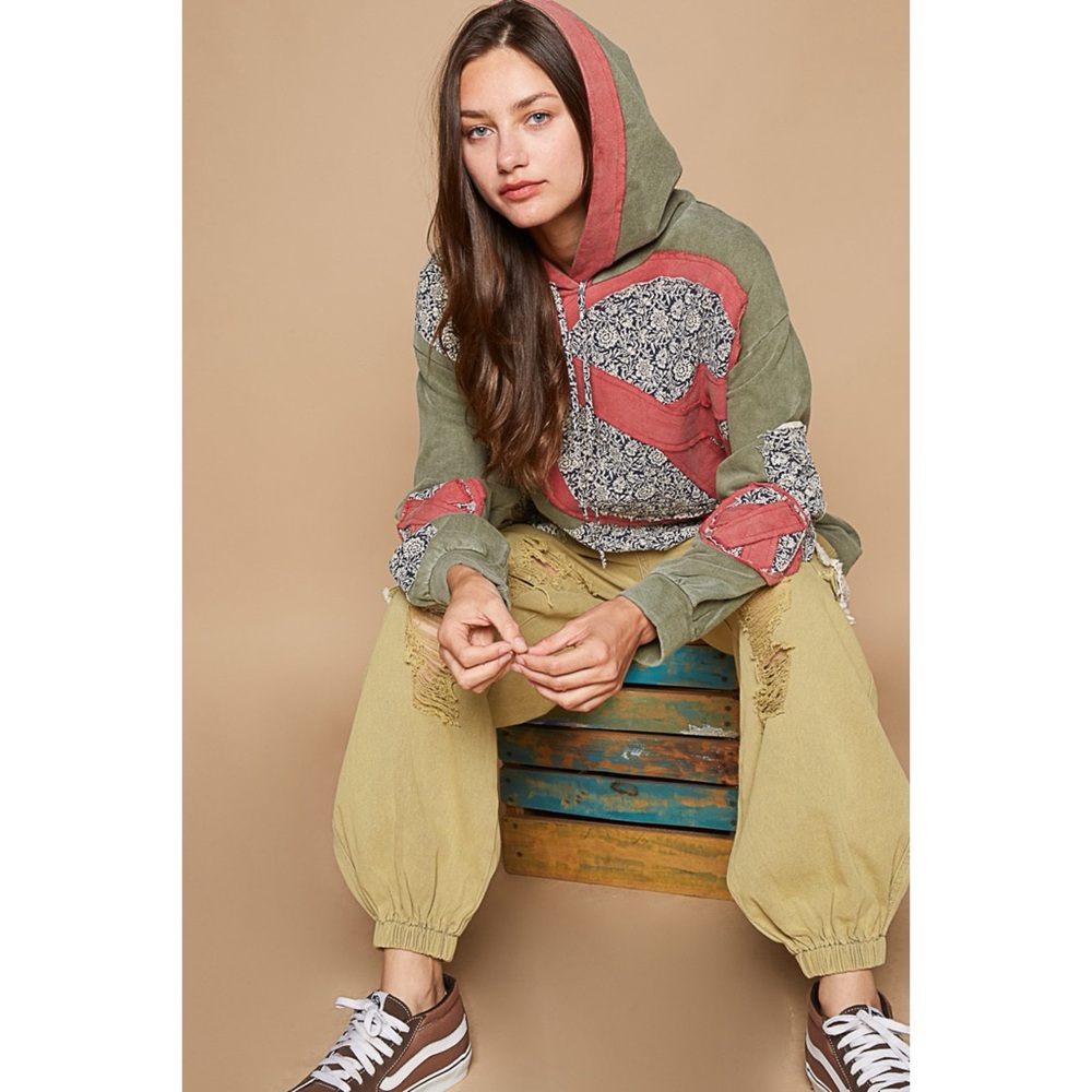 POL Olive Floral Peace Patch French Terry Sweatshirt - Picture 11 of 12